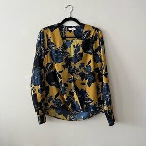 Parker Yellow & Blue Floral Print Surplice Blouse